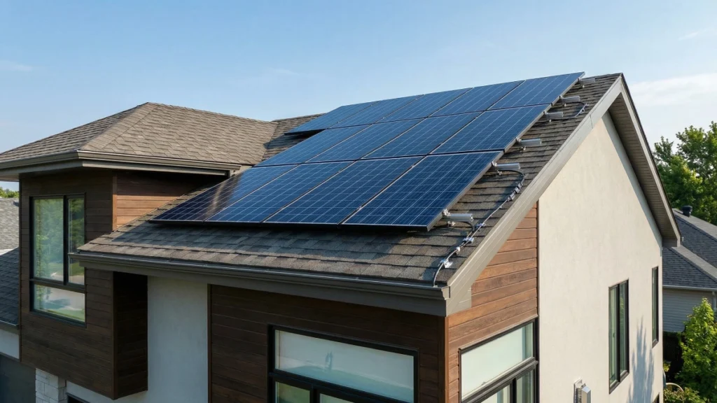 solar panel roof mounts installed on asphalt roof