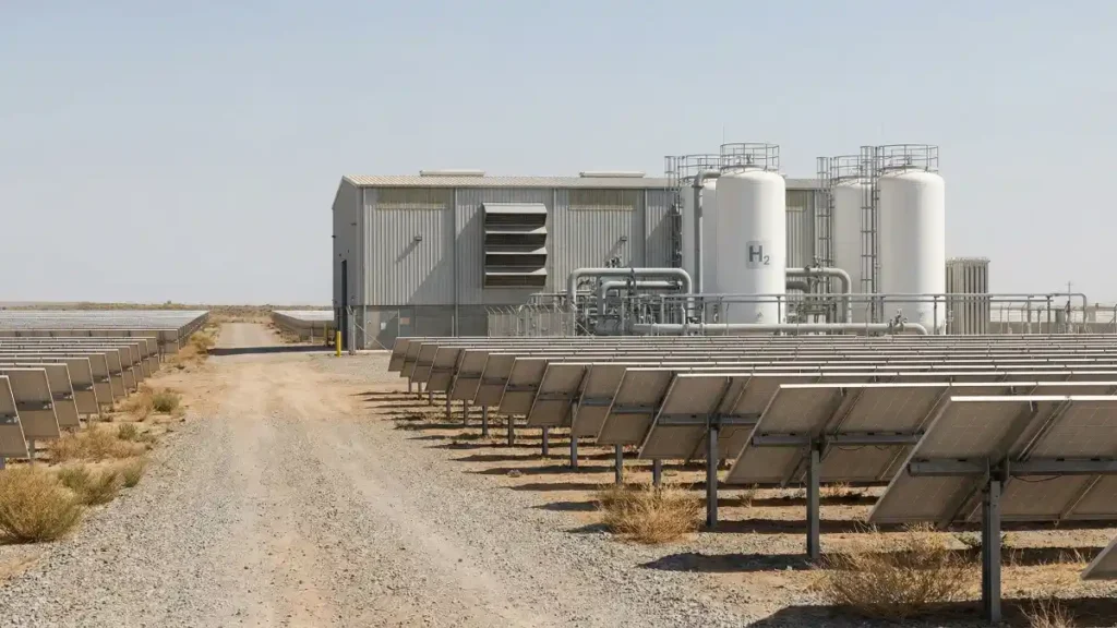 Solar farm powering green hydrogen production facility