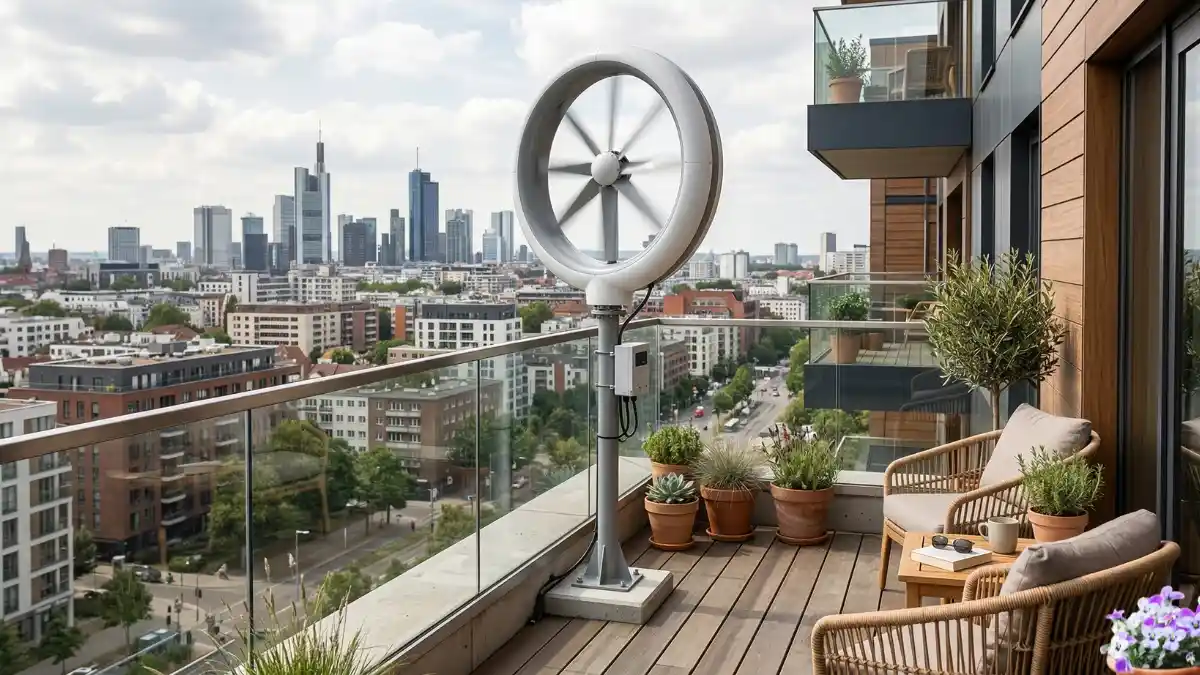 Compact O Wind Turbine installed on an urban rooftop or balcony