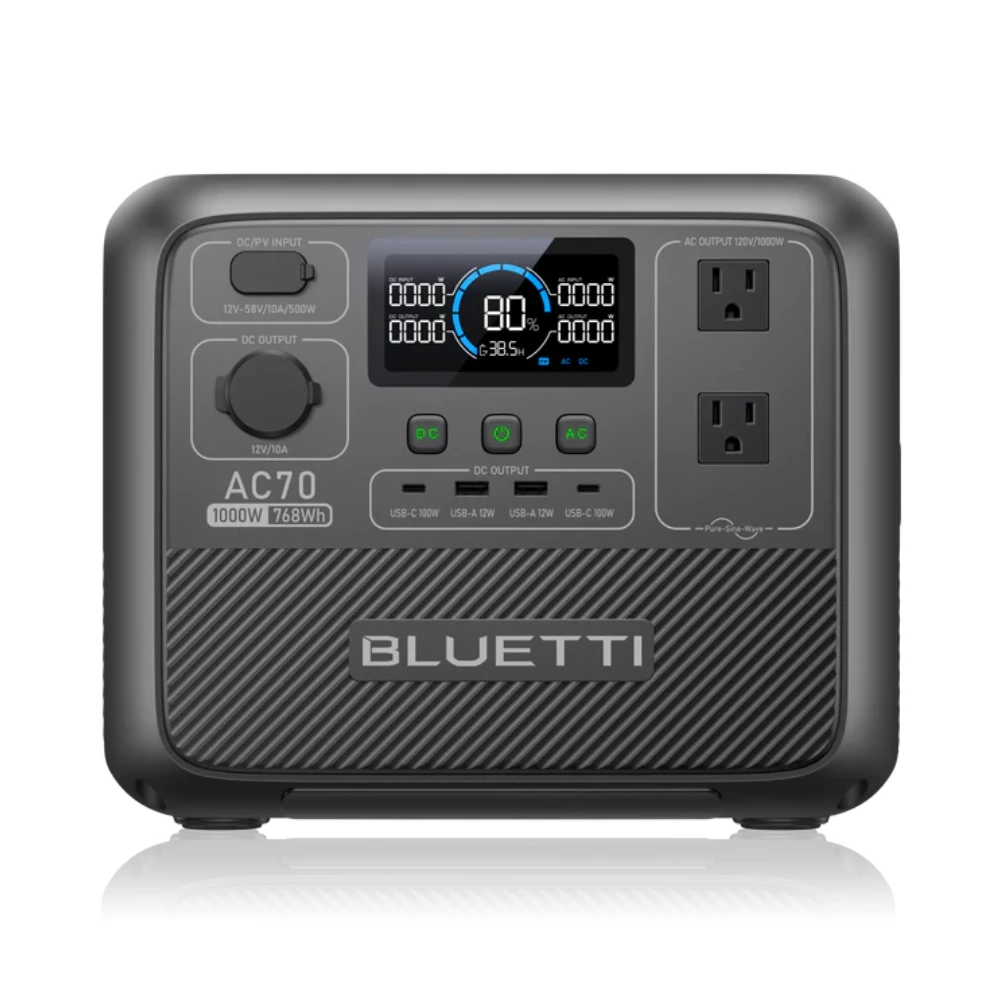 BLUETTI AC70 solar generator for emergency survival kit and power outages
