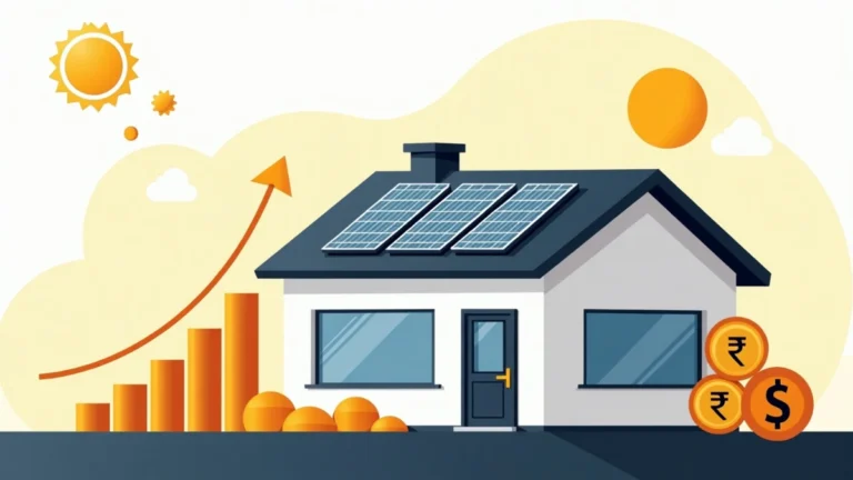 Solar ROI Calculator India and US with illustrated ROI growth from rooftop solar panels in INR and USD