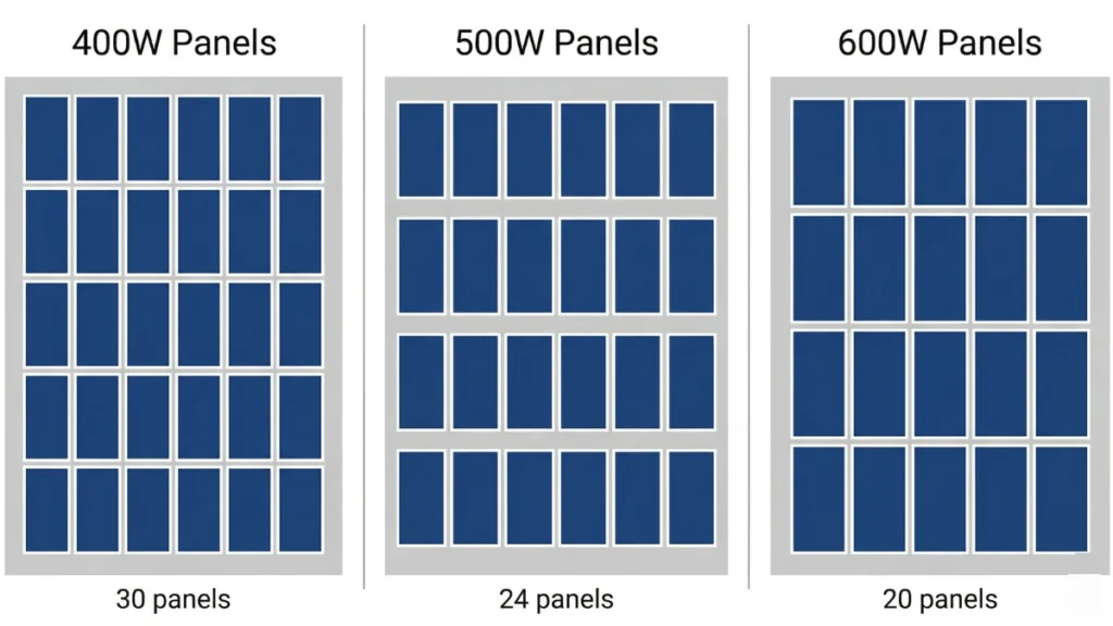 400W vs 500W vs 600W solar panels needed for 50 kWh per day