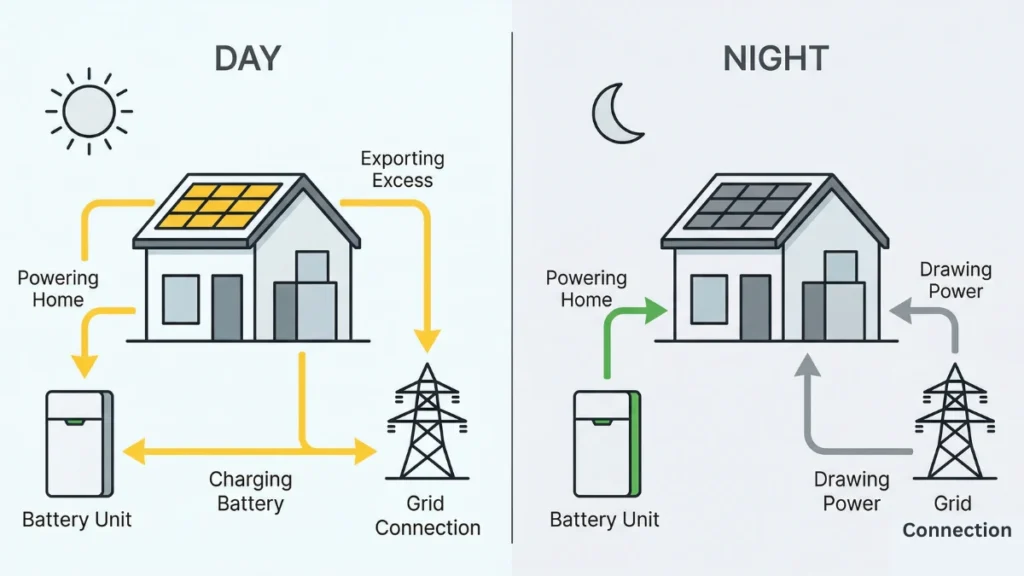 solar battery required for 50 kWh per day backup diagram