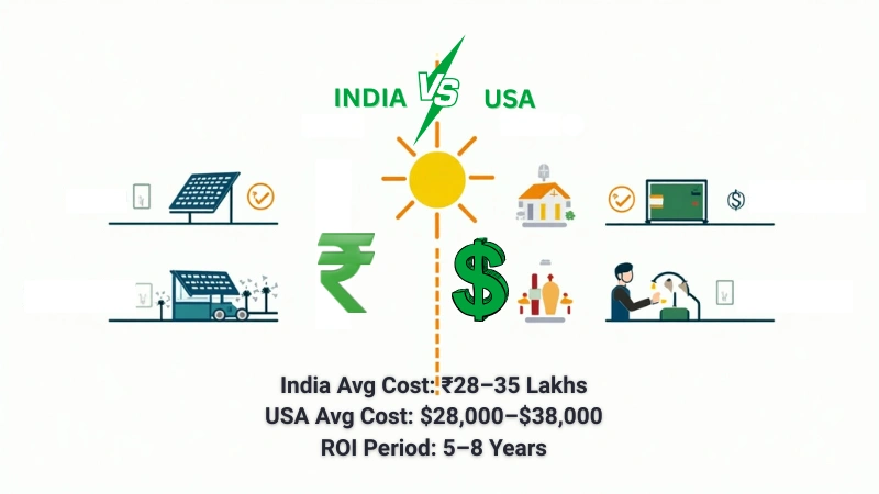 50 kWh solar system cost India vs US