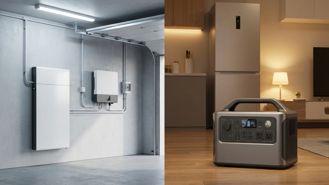 Installed home battery system compared with portable solar generator for home backup