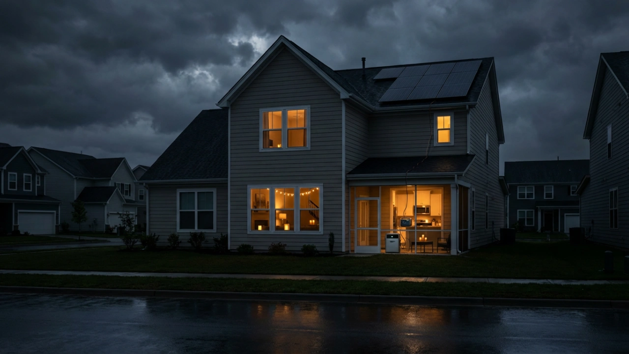 Solar generator powering a home during a nighttime power outage